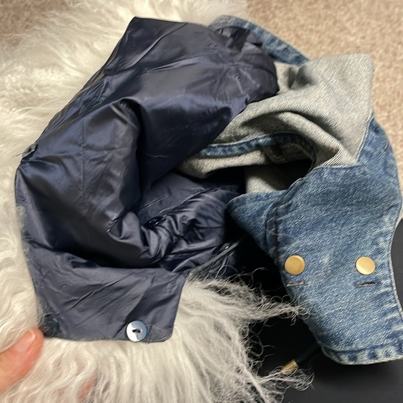 Intermix denim/puffer insert coat with alpaca hood trim - Picture 11 of 12